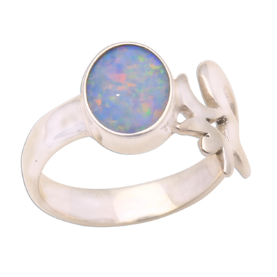 Opal cocktail ring, 'Hindu Meditation' - Unique Opal and Sterling Silver Ring