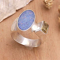 Citrin- und Opal-Cocktailring, „Ubud Sun“ – handgefertigter Opal- und Citrin-Ring