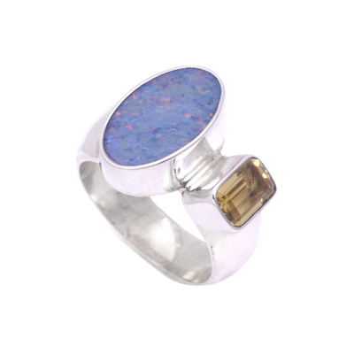 Citrin- und Opal-Cocktailring, „Ubud Sun“ – handgefertigter Opal- und Citrin-Ring