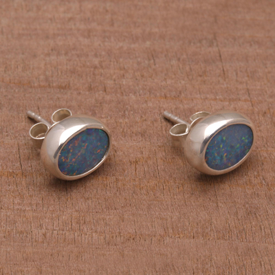 Opal button earrings, 'Sweet Duchess' - Handcrafted Opal Button Earrings