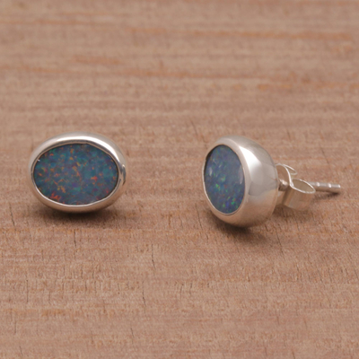 Opal button earrings, 'Sweet Duchess' - Handcrafted Opal Button Earrings
