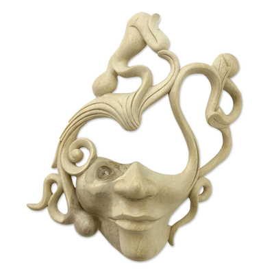 Wood mask, 'Drift in a Dream' - Artisan Crafted Modern Wood Mask
