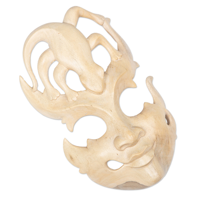 Wood mask, 'Gift of the Gecko' - Handmade Wood Lizard Mask