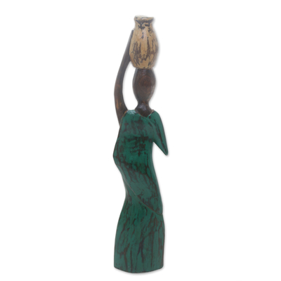 Wood sculpture, 'Water Jug' - Albesia Wood Sculpture