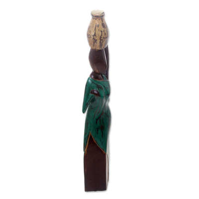 Wood sculpture, 'Water Jug' - Albesia Wood Sculpture