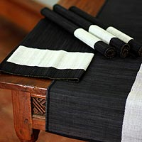 Natural fiber table runner and placemats, 'Java Minimalist' (set for 4)