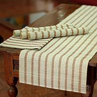 Natural fiber table runner and placemats, 'Ethnic Red' (set for 4)