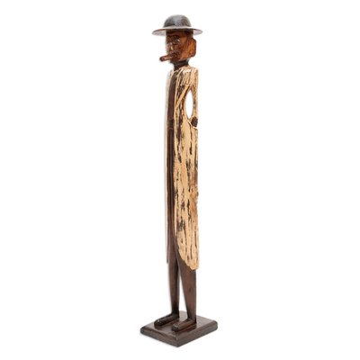 Wood sculpture, 'Undercover Officer' - Wood sculpture
