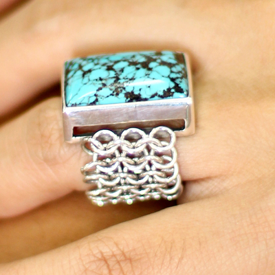 Sterling silver cocktail ring, 'Lovina Paradise' - Sterling Silver and Reconstituted Turquoise Ring