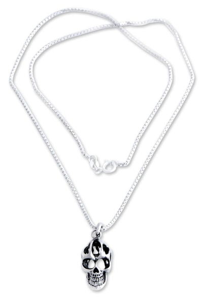 Men's sterling silver pendant necklace, 'Skeletal' - Men's sterling silver pendant necklace