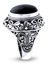 Onyx-Ring für Männer, 'Jungle Protector'. - Blumenring aus Sterlingsilber und Onyx für Männer