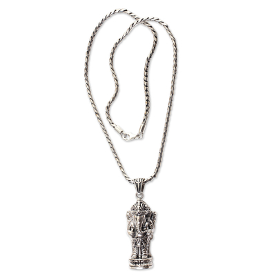 Men's sterling silver necklace, 'Borobudur Ganesha' - Men's Hindu Sterling Silver Ganesha Pendant Necklace