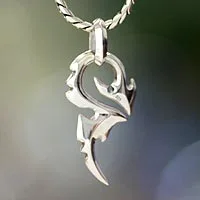 Men's sterling silver pendant necklace, 'Dragon Tail'