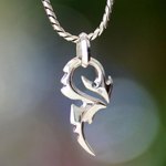 Men's sterling silver pendant necklace, 'Dragon Tail' - Men's Handmade Sterling Silver Pendant Necklace
