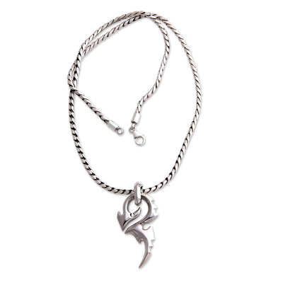 Men's sterling silver pendant necklace, 'Dragon Tail' - Men's Handmade Sterling Silver Pendant Necklace