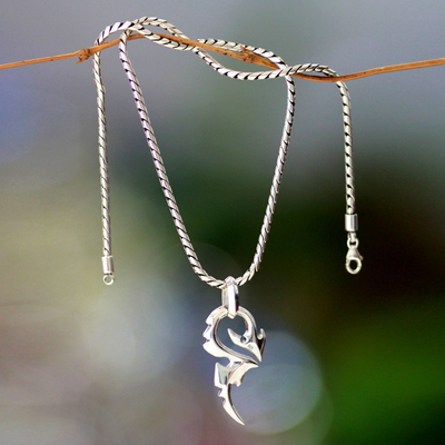 Men's sterling silver pendant necklace, 'Dragon Tail' - Men's Handmade Sterling Silver Pendant Necklace