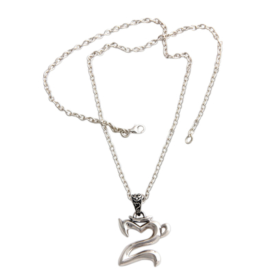 Men's sterling silver necklace, 'Sanskrit Om' - Men's sterling silver necklace