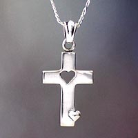 Men's sterling silver cross necklace, 'Soul Believer'