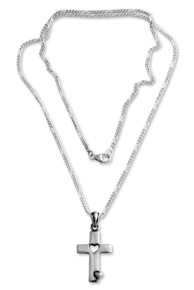 Men's sterling silver cross necklace, 'Soul Believer' - Men's Sterling Silver Cross Necklace