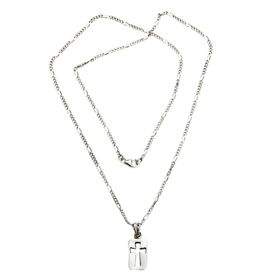 Men's sterling silver cross necklace, 'Believer' - Unique Men's Sterling Silver Cross Necklace