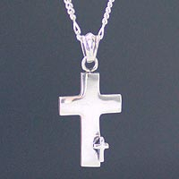 Men's sterling silver cross necklace, 'Faithful'