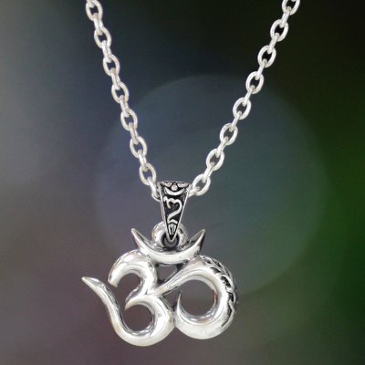 Men's Handcrafted Sterling Silver Pendant Necklace - Mythical Om | NOVICA