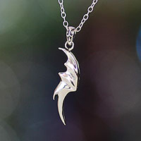 Men's sterling silver pendant necklace, 'Dragon Wing' - Men's Fair Trade Sterling Silver Pendant Necklace