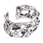 Pearl and amethyst flower bracelet, 'Tropical Frangipani' - Pearl and Amethyst Sterling Silver Cuff Bracelet