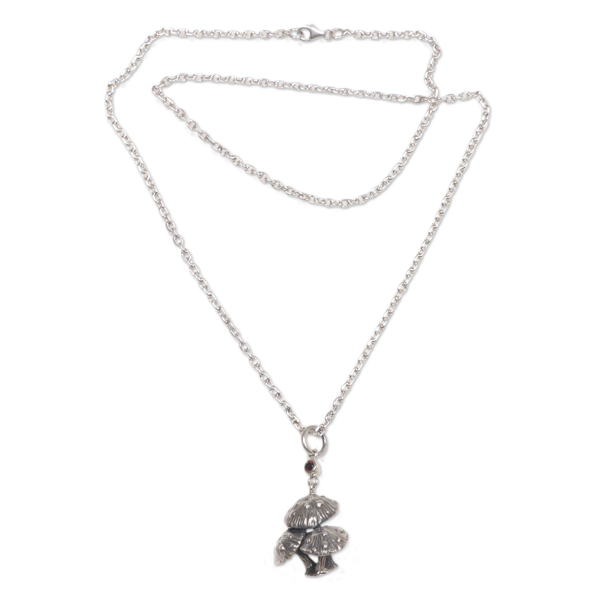 Garnet pendant necklace - Forest Mushroom | NOVICA