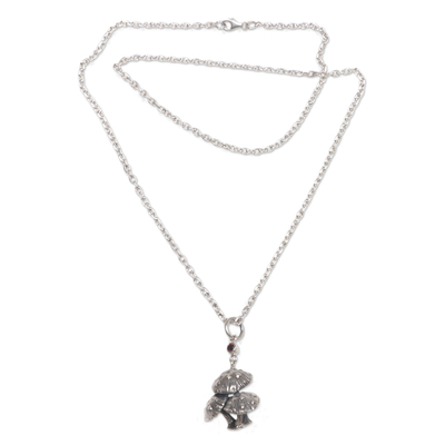 Garnet pendant necklace - Forest Mushroom | NOVICA