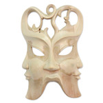 Wood mask, 'In Three Directions' - Hibiscus Wood Wall Mask
