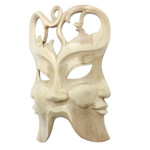 Wood mask, 'In Three Directions' - Hibiscus Wood Wall Mask