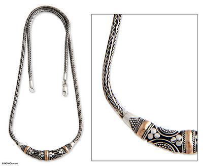 Gold accent pendant necklace, 'Taman Ayun Goddess' - Gold accent pendant necklace