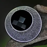 Anillo de cóctel de ónix, 'Luna Negra' - Anillo de cóctel moderno de plata de ley y ónix