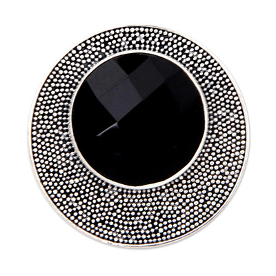 Onyx cocktail ring, 'Black Moon' - Modern Sterling Silver and Onyx Cocktail Ring
