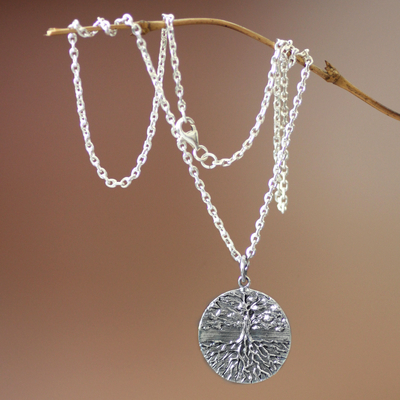 Men's sterling silver necklace, 'Inspiration Tree' - Men's Handmade Sterling Silver Necklace