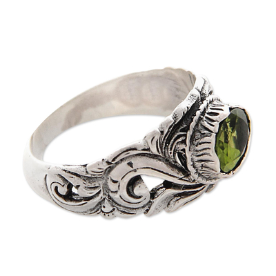 Peridot solitaire ring, 'Feminine Charm' - Sterling Silver and Peridot Ring