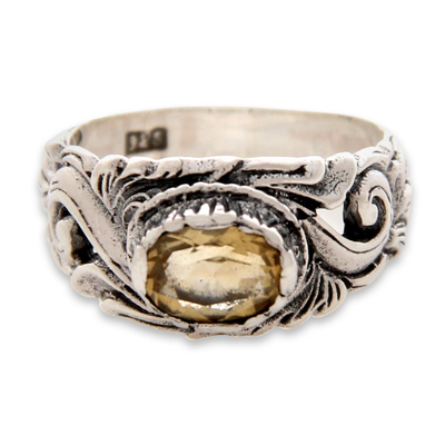 Citrine solitaire ring, 'Feminine Charm' - Citrine and Sterling Silver Ring