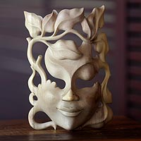 Wood mask, 'Quirky' - Handcrafted Contemporary Leaf Mask