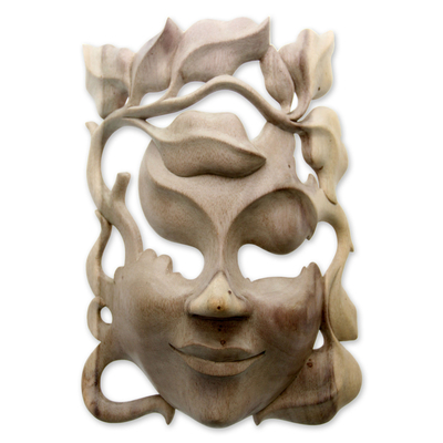 Wood mask, 'Quirky' - Handcrafted Contemporary Leaf Mask