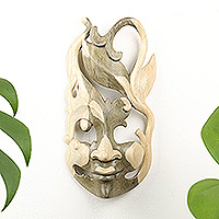 Wood mask, 'Lotus Life' - Wood mask