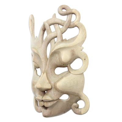 Wood mask, 'Sensuous' - Hand Crafted Modern Wood Mask