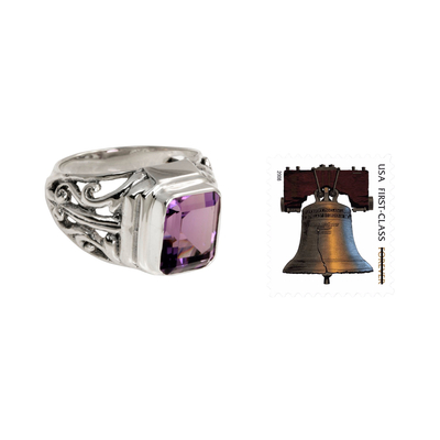 Men's amethyst ring, 'Wisdom Warrior' - Men's Sterling Silver and Amethyst Ring