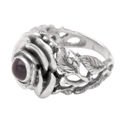 anillo flor amatista - Anillo floral de plata esterlina y amatista hecho a mano
