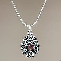 Garnet pendant necklace, 'Queen of Bali'