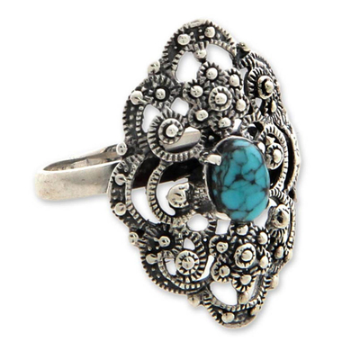 Sterling silver cocktail ring, 'Bali Magnificence' - Sterling Silver and Reconstituted Turquoise Ring