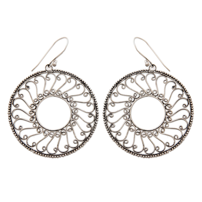 Sterling silver filigree earrings, 'Prayer Wheel' - Sterling silver filigree earrings