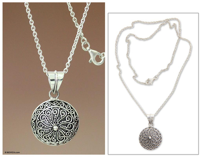 Sterling silver pendant necklace, 'Fern Flower Talisman' - Handcrafted Sterling Silver Pendant Necklace