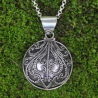 Sterling silver pendant necklace, 'Fern Flower Charm'