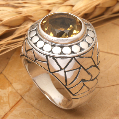 Men's citrine domed ring, 'Denpasar Hero' - Citrine and Sterling Silver Dome Ring